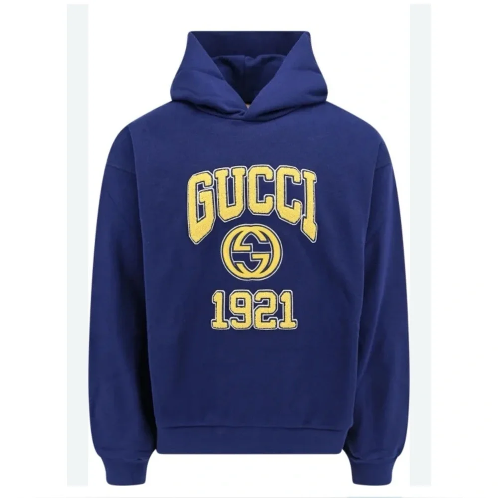 Gucci cotton jersey, hooded sweatshirt with yellow logo, embroidery size L